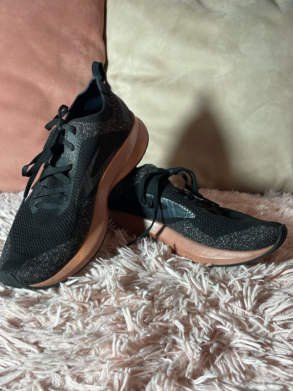 Brooks Women's Black Knit Running Sneakers with Rose Gold Midsole